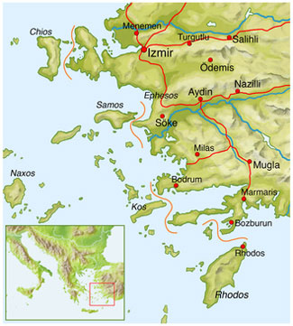 Karte vom Südwesten der Türkei